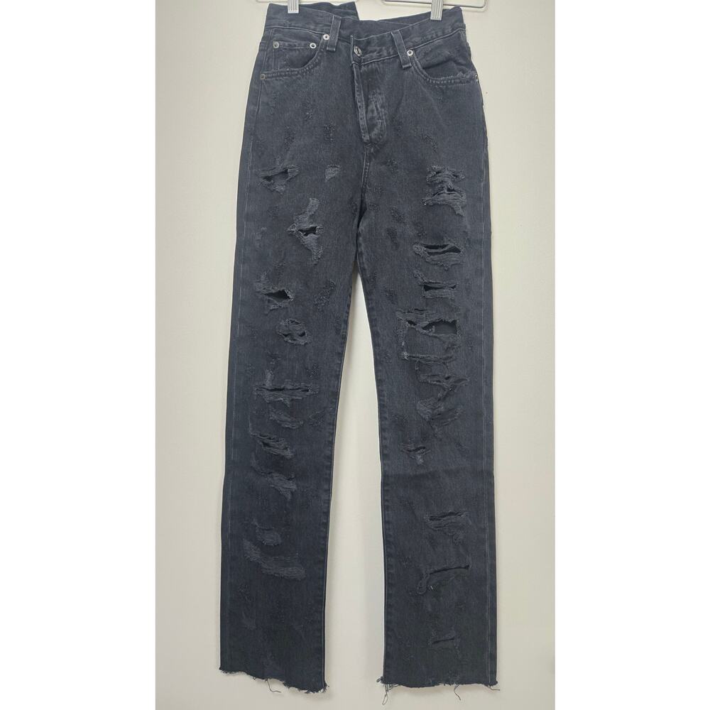 AGOLDE Distressed Criss Cross Straight Leg Jeans Size 23 Black Feverish NWT NEW